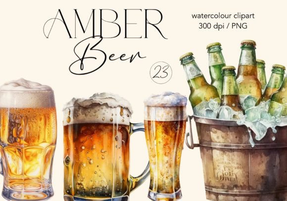 Amber Beer Watercolor Clip Art: Freebies for Branding