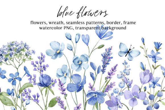 Blue Flowers Watercolor PNG Clipart Illustrations