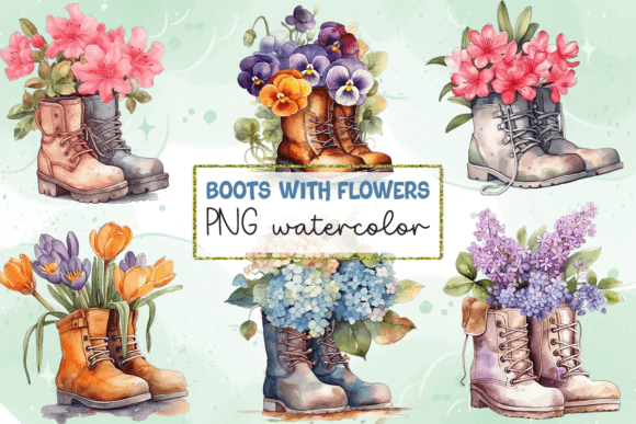 Boots with Flowers PNG Watercolor Freebies Review