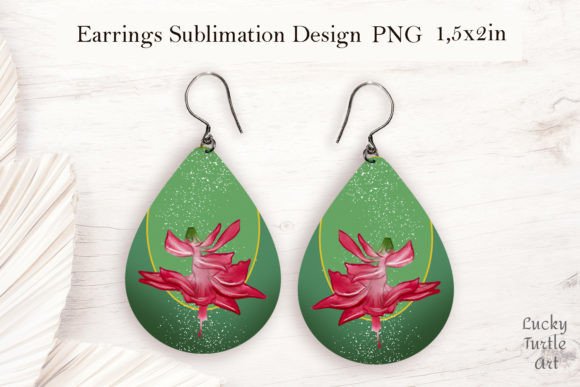 Christmas Cactus Teardrop Earrings Subli for Crafts