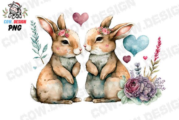 Couple Bunny Watercolor Sublimation: A Crafts-Inspired Design Asset for Bloggers and Publishers