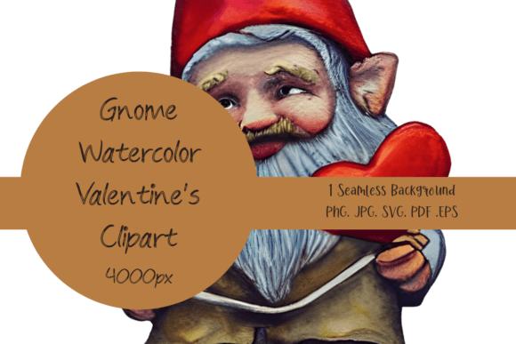 Gnome Watercolor Valentine's Clipart for Brand Backgrounds