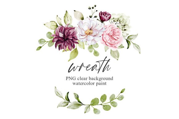 Pink White Watercolor Wreath Illustrations Review