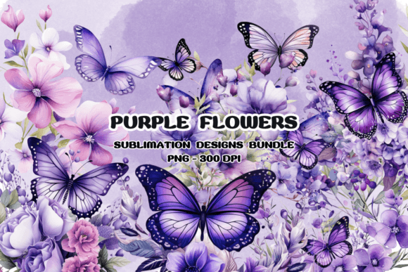 Purple Butterfly Flower Watercolor Illustrations Review