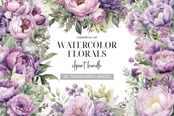 Purple Watercolor Flower Clipart for Editorial Illustrations