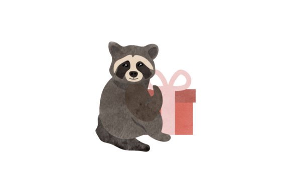 Raccoon Playing with a Box - Watercolor: A Charming Animal Illustration for Playful Branding