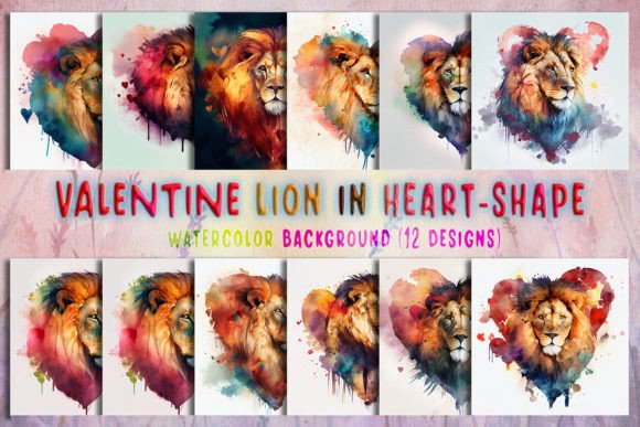 Valentine Lion Watercolor Backgrounds for Digital Products