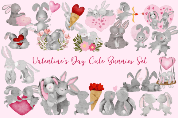 Valentine’s Day Cute Bunnies Set for Valentine S Day Crafts