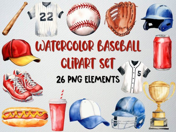 Watercolor Baseball Clipart Set: Illustrations for Branding