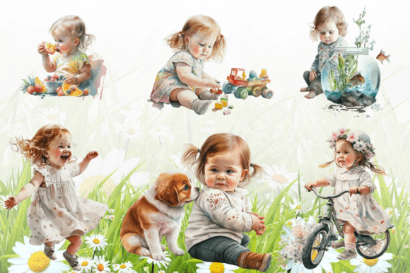 Watercolor Cute Baby Girl Cliparts: Editorial Freebies