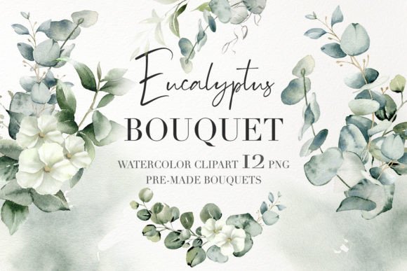 Watercolor Eucalyptus Bouquet Clipart Illustrations