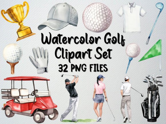 Watercolor Golf Clipart Set: Illustrations for Branding