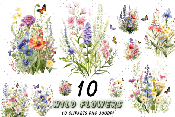 Watercolor Wild Flowers Clipart Bundle Illustrations